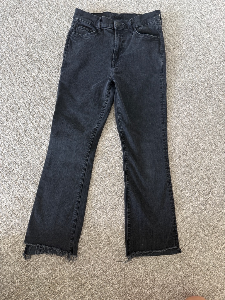 Mother Black Flare Jeans With Raw Hem
